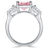 Pink Stone Pear & Cushion Cut 3 Stone Sterling Silver Engagement Ring