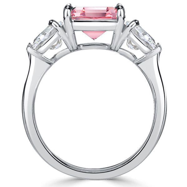 Pink Stone Pear & Cushion Cut 3 Stone Sterling Silver Engagement Ring