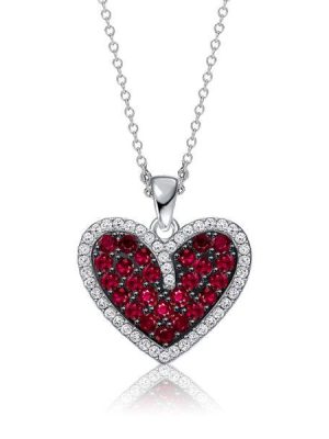 Two-Tone Garnet Heart Pendant Necklace - 925 Sterling Silver