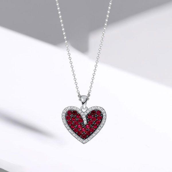 Two-Tone Garnet Heart Pendant Necklace - 925 Sterling Silver