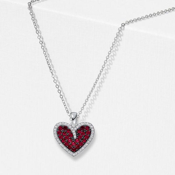 Two-Tone Garnet Heart Pendant Necklace - 925 Sterling Silver