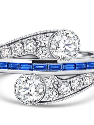 Blue Sapphire Crossover Engagement Ring - Sterling Silver, 1.72 CT. TW.