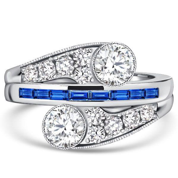 Blue Sapphire Crossover Engagement Ring - Sterling Silver, 1.72 CT. TW.