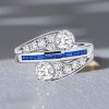 Blue Sapphire Crossover Engagement Ring - Sterling Silver, 1.72 CT. TW.