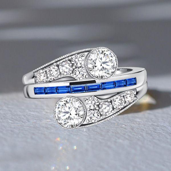 Blue Sapphire Crossover Engagement Ring - Sterling Silver, 1.72 CT. TW.