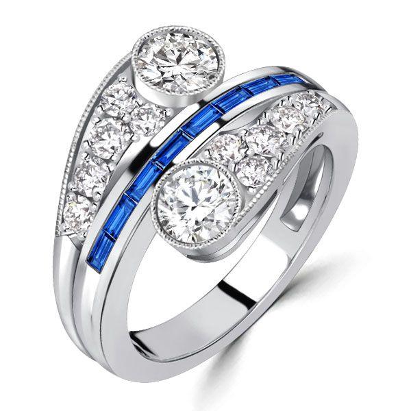 Blue Sapphire Crossover Engagement Ring - Sterling Silver, 1.72 CT. TW.