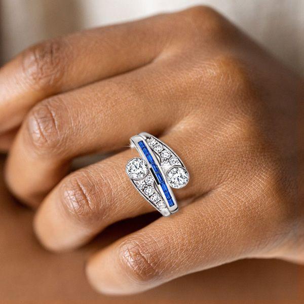 Blue Sapphire Crossover Engagement Ring - Sterling Silver, 1.72 CT. TW.