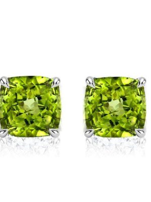 Peridot Stud Earrings for Women - Cushion Cut in 925 Sterling Silver