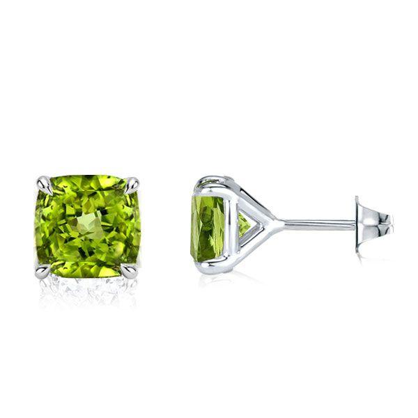 Peridot Stud Earrings for Women - Cushion Cut in 925 Sterling Silver