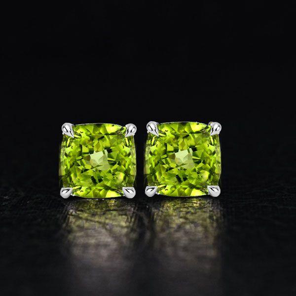 Peridot Stud Earrings for Women - Cushion Cut in 925 Sterling Silver