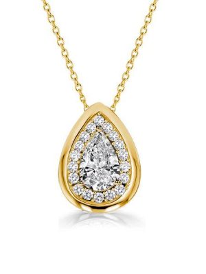Pear Halo Pendant Necklace - 18K Gold Plated Sterling Silver
