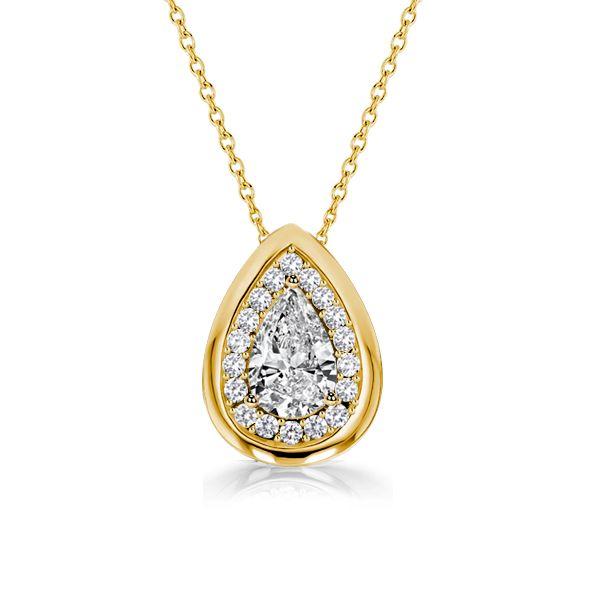 Pear Halo Pendant Necklace - 18K Gold Plated Sterling Silver