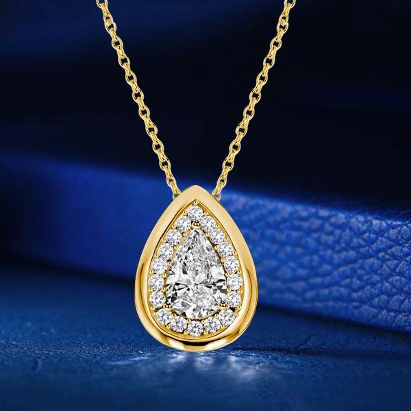 Pear Halo Pendant Necklace - 18K Gold Plated Sterling Silver