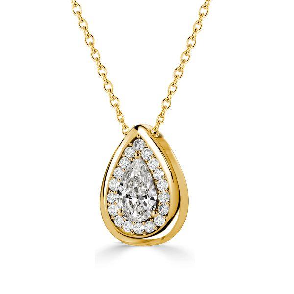Pear Halo Pendant Necklace - 18K Gold Plated Sterling Silver