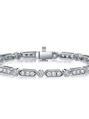 White Sapphire Milgrain Bezel Tennis Bracelet for Women in Sterling Silver