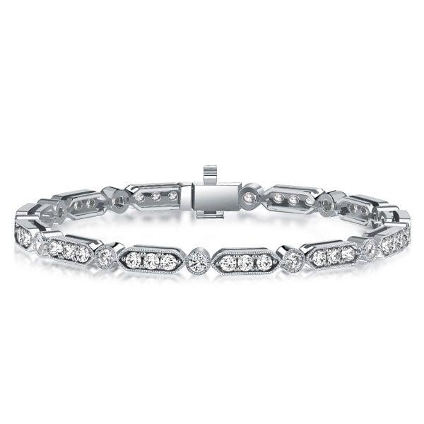 White Sapphire Milgrain Bezel Tennis Bracelet for Women in Sterling Silver