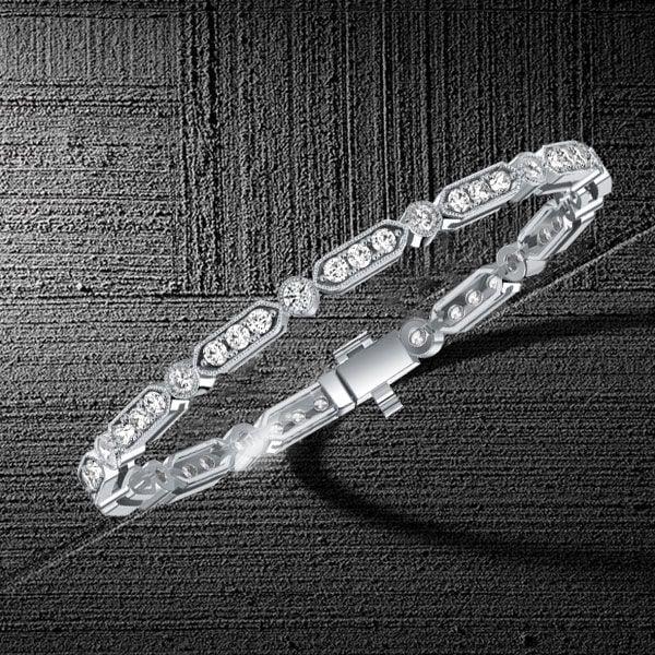 White Sapphire Milgrain Bezel Tennis Bracelet for Women in Sterling Silver