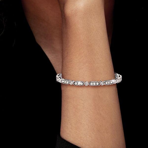 White Sapphire Milgrain Bezel Tennis Bracelet for Women in Sterling Silver