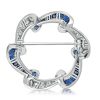 Vintage Blue Sapphire Wreath Brooch in Rhodium Plated 925 Sterling Silver