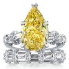 Yellow Topaz Pear Bridal Set - Ribbon Design Sterling Silver Ring - 9.00 CT TW
