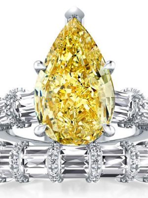 Yellow Topaz Pear Bridal Set - Ribbon Design Sterling Silver Ring - 9.00 CT TW