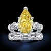 Yellow Topaz Pear Bridal Set - Ribbon Design Sterling Silver Ring - 9.00 CT TW