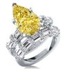 Yellow Topaz Pear Bridal Set - Ribbon Design Sterling Silver Ring - 9.00 CT TW
