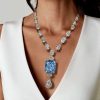 Radiant Cut Blue Topaz Pendant Necklace in Rhodium Plated 925 Sterling Silver