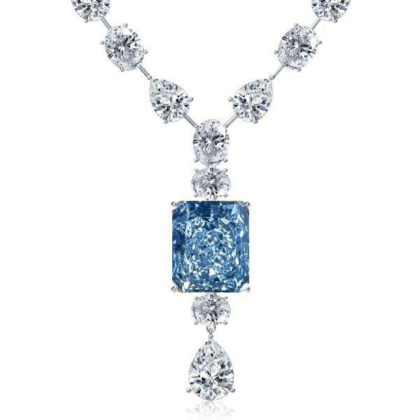 Radiant Cut Blue Topaz Pendant Necklace in Rhodium Plated 925 Sterling Silver