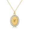 Personalized Oval Signet Initial Necklace - Sterling Silver Pave Pendant