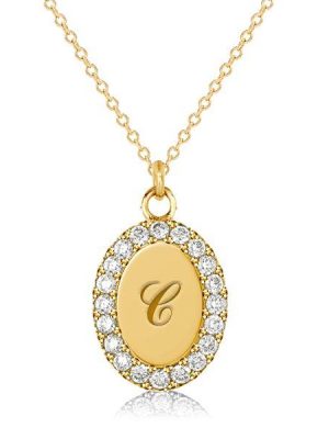 Personalized Oval Signet Initial Necklace - Sterling Silver Pave Pendant
