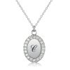Personalized Oval Signet Initial Necklace - Sterling Silver Pave Pendant