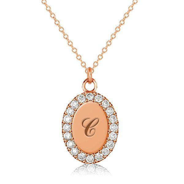 Personalized Oval Signet Initial Necklace - Sterling Silver Pave Pendant