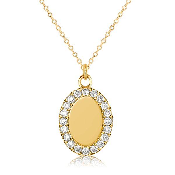 Personalized Oval Signet Initial Necklace - Sterling Silver Pave Pendant