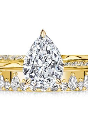 Golden Pear Cut Engagement Ring Set - 18K Gold Plated Sterling Silver