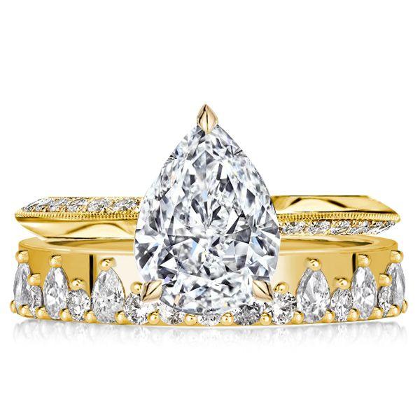 Golden Pear Cut Engagement Ring Set - 18K Gold Plated Sterling Silver