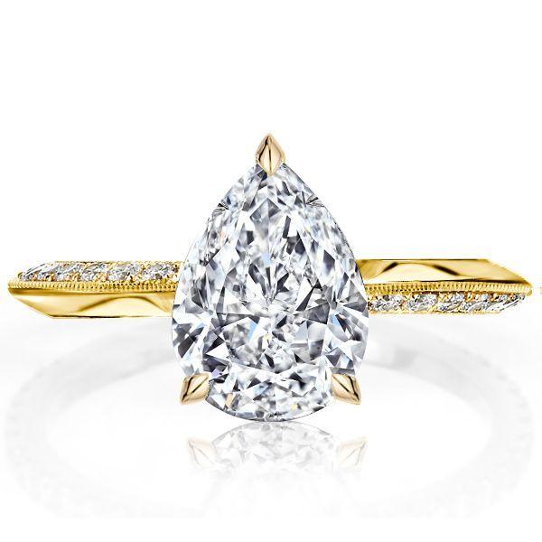 Golden Pear Cut Engagement Ring Set - 18K Gold Plated Sterling Silver