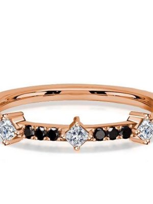 18K Rose Gold Plated Princess Cut Black Sapphire Thin Wedding Band Ring