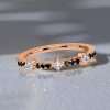 18K Rose Gold Plated Princess Cut Black Sapphire Thin Wedding Band Ring