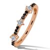18K Rose Gold Plated Princess Cut Black Sapphire Thin Wedding Band Ring