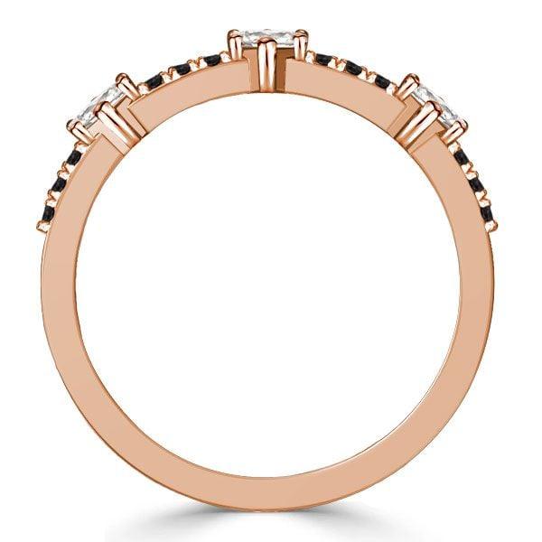 18K Rose Gold Plated Princess Cut Black Sapphire Thin Wedding Band Ring