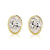 18K Gold Plated Oval Cut Stud Earrings - Bezel Set, Sterling Silver