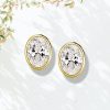 18K Gold Plated Oval Cut Stud Earrings - Bezel Set, Sterling Silver