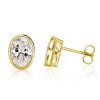 18K Gold Plated Oval Cut Stud Earrings - Bezel Set, Sterling Silver