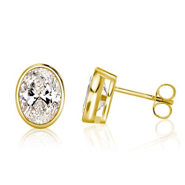 18K Gold Plated Oval Cut Stud Earrings - Bezel Set, Sterling Silver