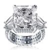 Three Stone Radiant Created White Sapphire Engagement Ring in Sterling Silver