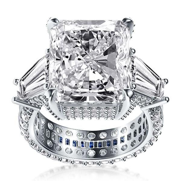 Three Stone Radiant Created White Sapphire Engagement Ring in Sterling Silver