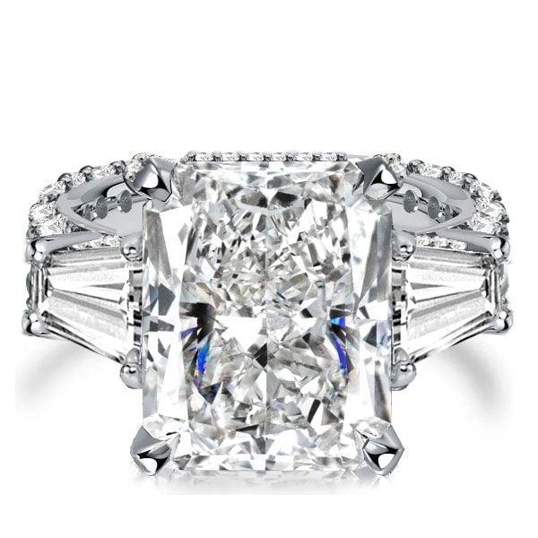 Three Stone Radiant Created White Sapphire Engagement Ring in Sterling Silver