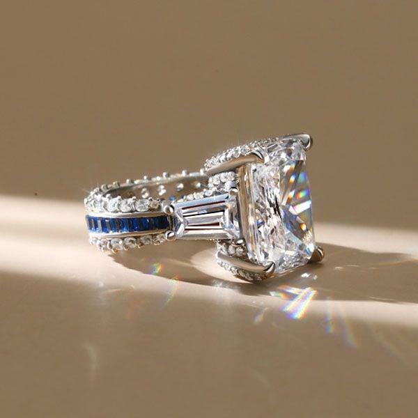Three Stone Radiant Created White Sapphire Engagement Ring in Sterling Silver