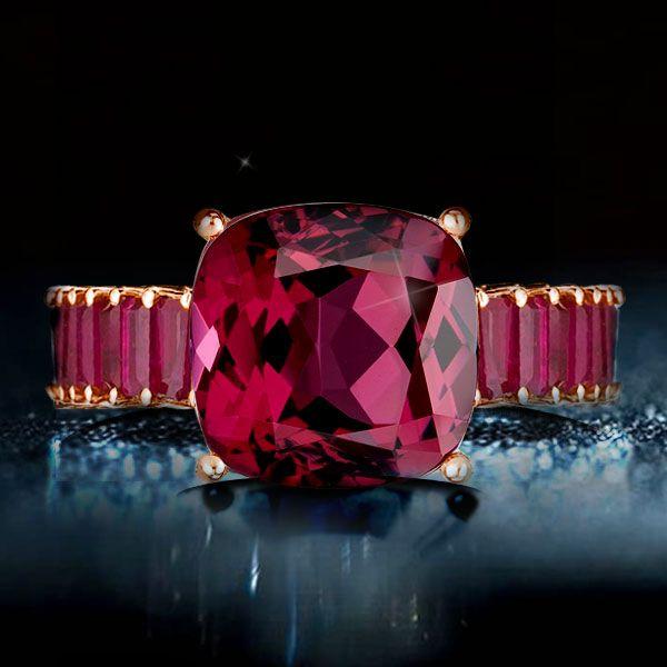 Cushion Cut Ruby Engagement Ring - 18K Rose Gold Plated Sterling Silver